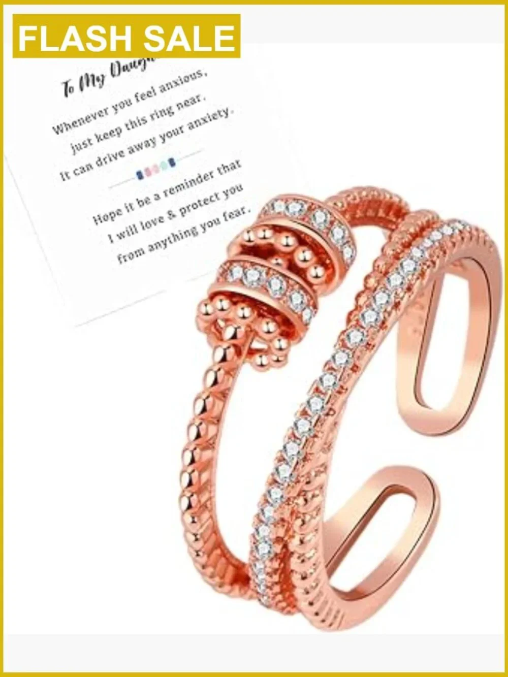18K Gold Plated Adjustable Spinner Fidget Ring for Anxiety Relief Women Girls
